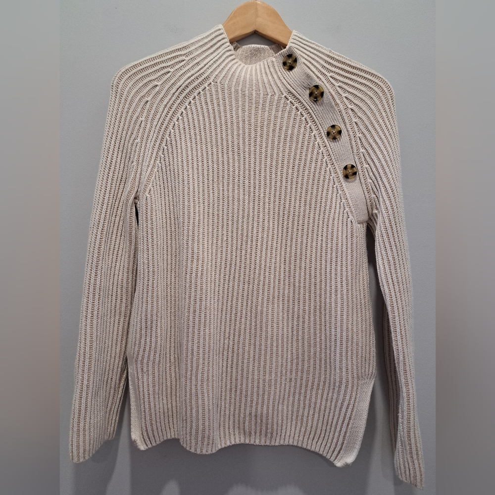 GAP Cream Asymmetrical Button Mock Neck Oversized Raglan Sweater Womens XS